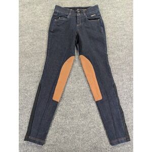 Kerrits Womens Denim Riding Breeches Dark Wash Tan Knee Patch XS Equestrian